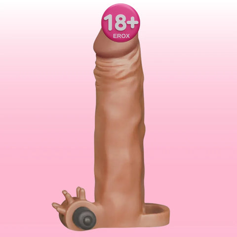 Pleasure X-Tender Titreşimli 5 cm Dolgulu Penis Kılıfı – Kahverengi / Ten