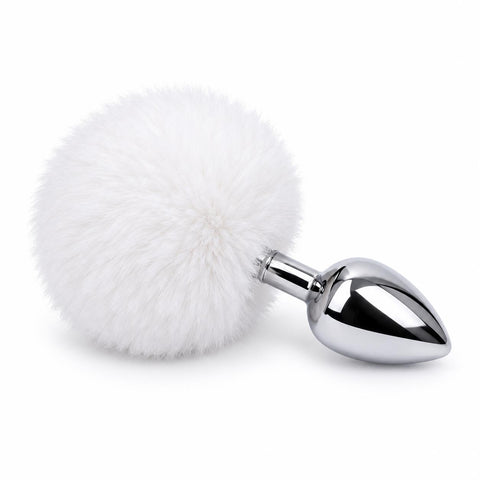 Ponponlu Küçük Boy Metal Anal Plug 7 cm – Beyaz