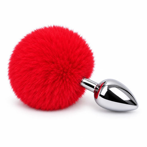 Ponponlu Küçük Boy Metal Anal Plug 7 cm – Kırmızı