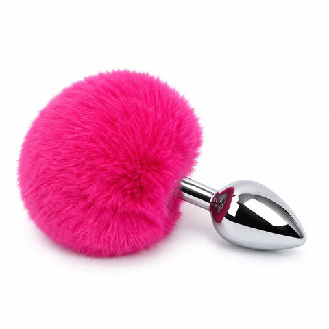 Ponponlu Küçük Boy Metal Anal Plug 7 cm – Koyu Pembe