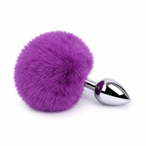 Ponponlu Küçük Boy Metal Anal Plug 7 cm – Mor