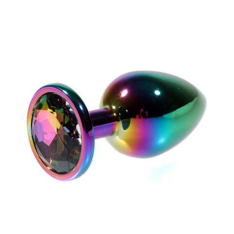 Rainbow Gövdeli Metal Anal Plug – Rainbow Taşlı, Orta Boy