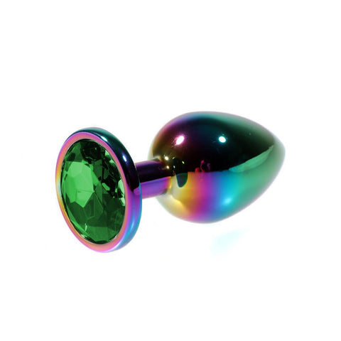 Rainbow Gövdeli Metal Anal Plug – Yeşil Taşlı, Küçük Boy