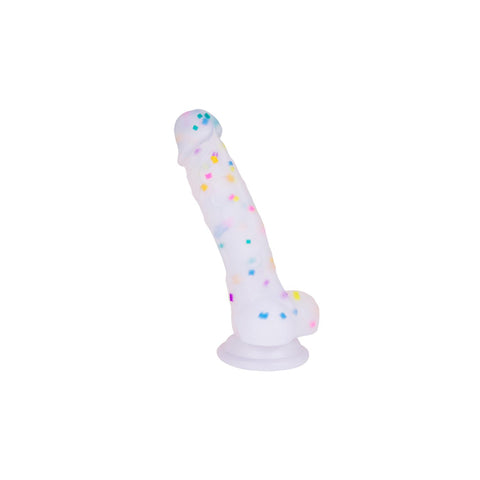 Şeffaf Silikon Gökkuşağı Noktalı Realistik Dildo 18 cm – Vantuzlu