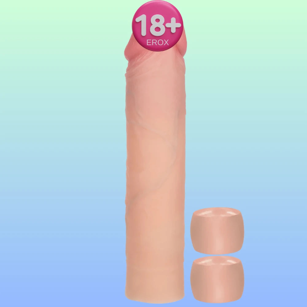 Silikon Penis Uzatma Kılıfı 20 cm – Ten Rengi, Durduruculu