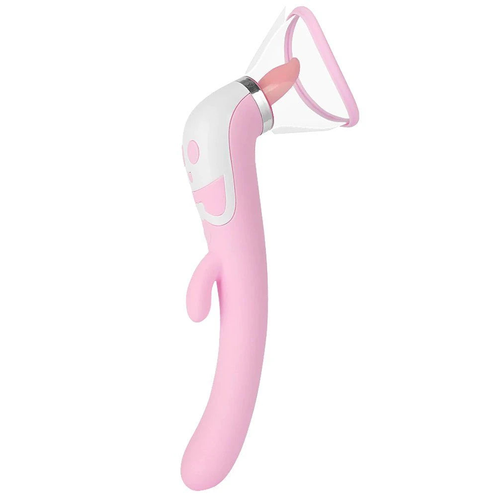Sucker Licker Isıtmalı Emişli ve Dil Hareketli Çift Uçlu Vibratör – Pembe