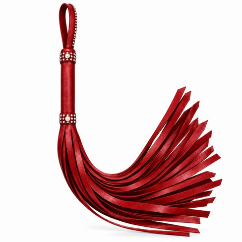 Taş ve İnci Süslemeli Püsküllü Kırbaç – Kırmızı, 67 cm