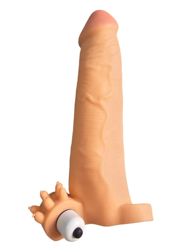 Testis Geçmeli Titreşimli Et Dokulu Penis Kılıfı – 20 cm