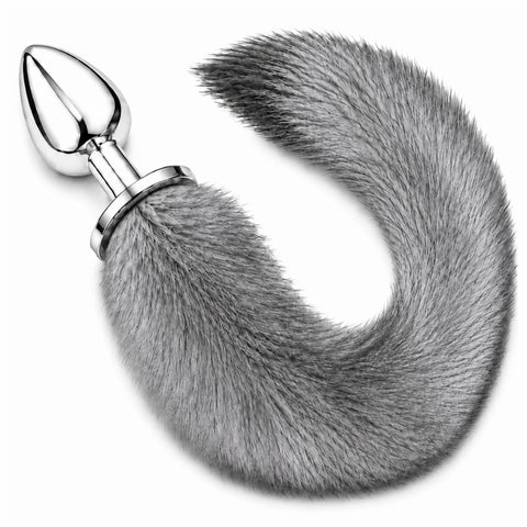 Tilki Kuyruklu Metal Anal Plug 40 cm Kuyruk – Kül Gri