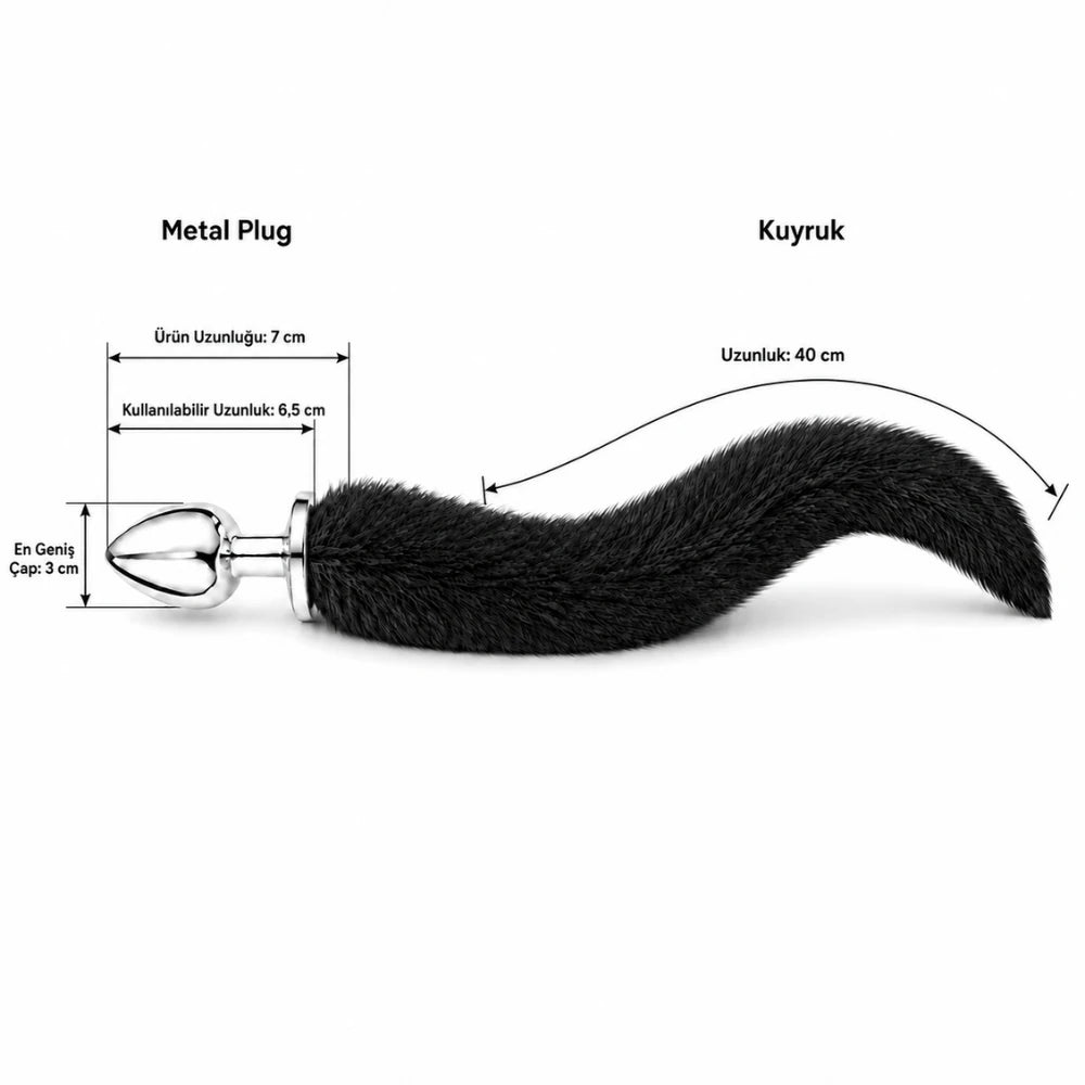 tilki kuyruklu metal anal plug siyah – görsel 3
