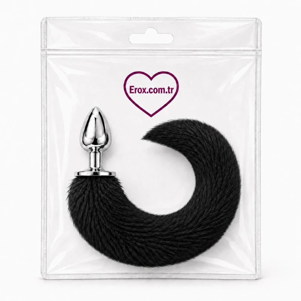 tilki kuyruklu metal anal plug siyah – görsel 4