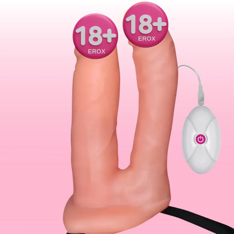 Titreşimli İçi Boş Çift Penetrasyonlu Unisex Strap-On – Kablolu Kumandalı