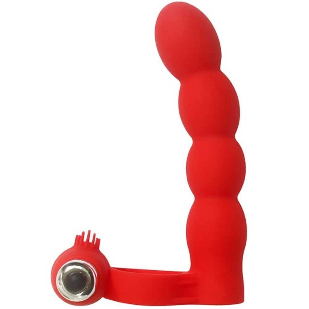 Trinity Boncuklu Titreşimli Çift Penetrasyon Penis Halkası – Kırmızı