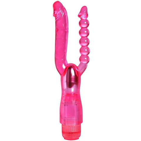 Xcel Anal ve Vajinal Çatal Uçlu Pilli Jel Vibratör – Pembe