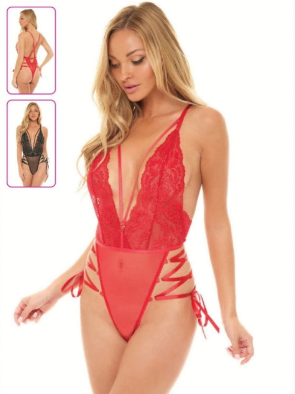 yan bağcıklı dantel tül body – görsel 2