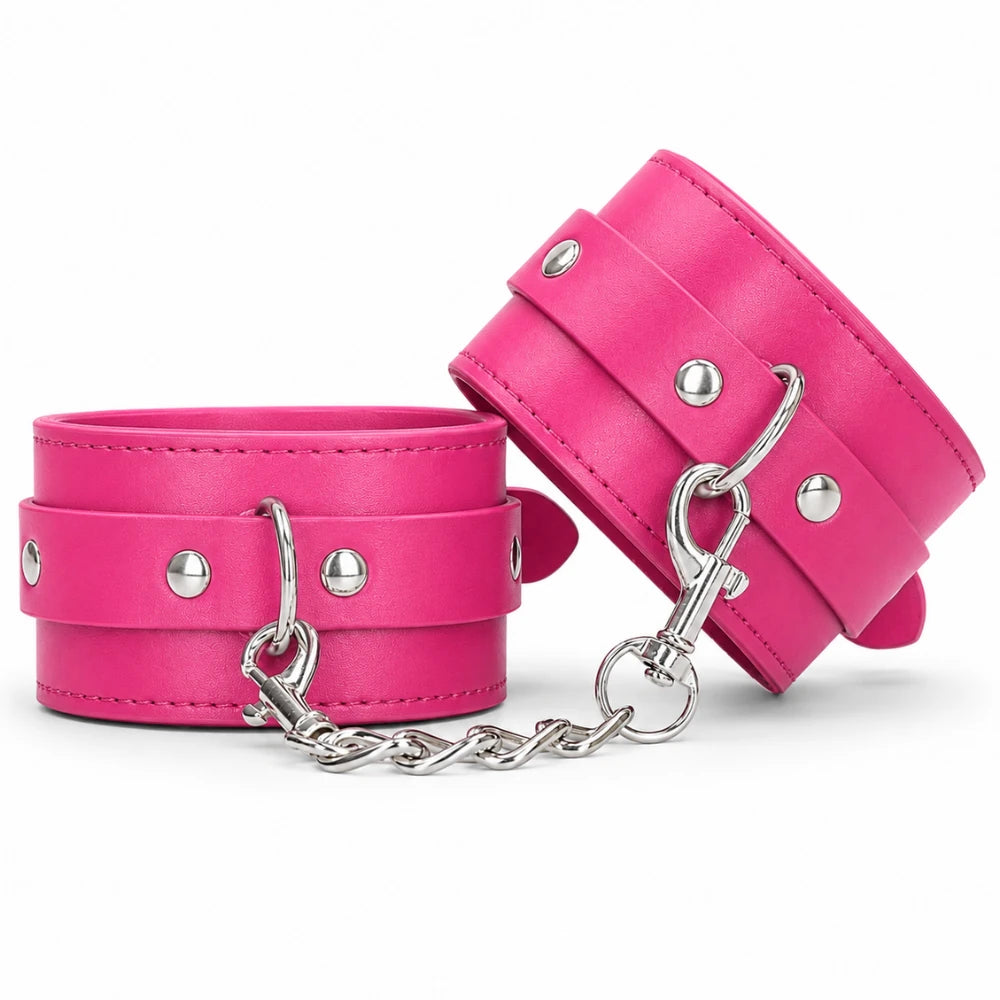 Zincirli Deri Bilek Kelepçesi – Pembe