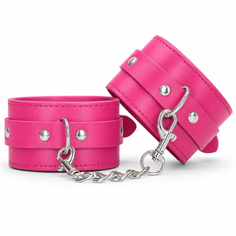 Zincirli Deri Bilek Kelepçesi – Pembe